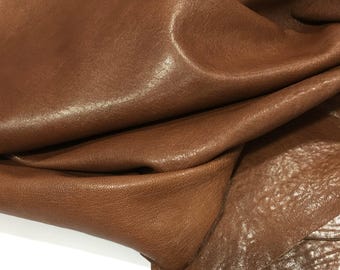 Thick Brown veg tanned Goat skin Leather piece, Genuine Whole hide
