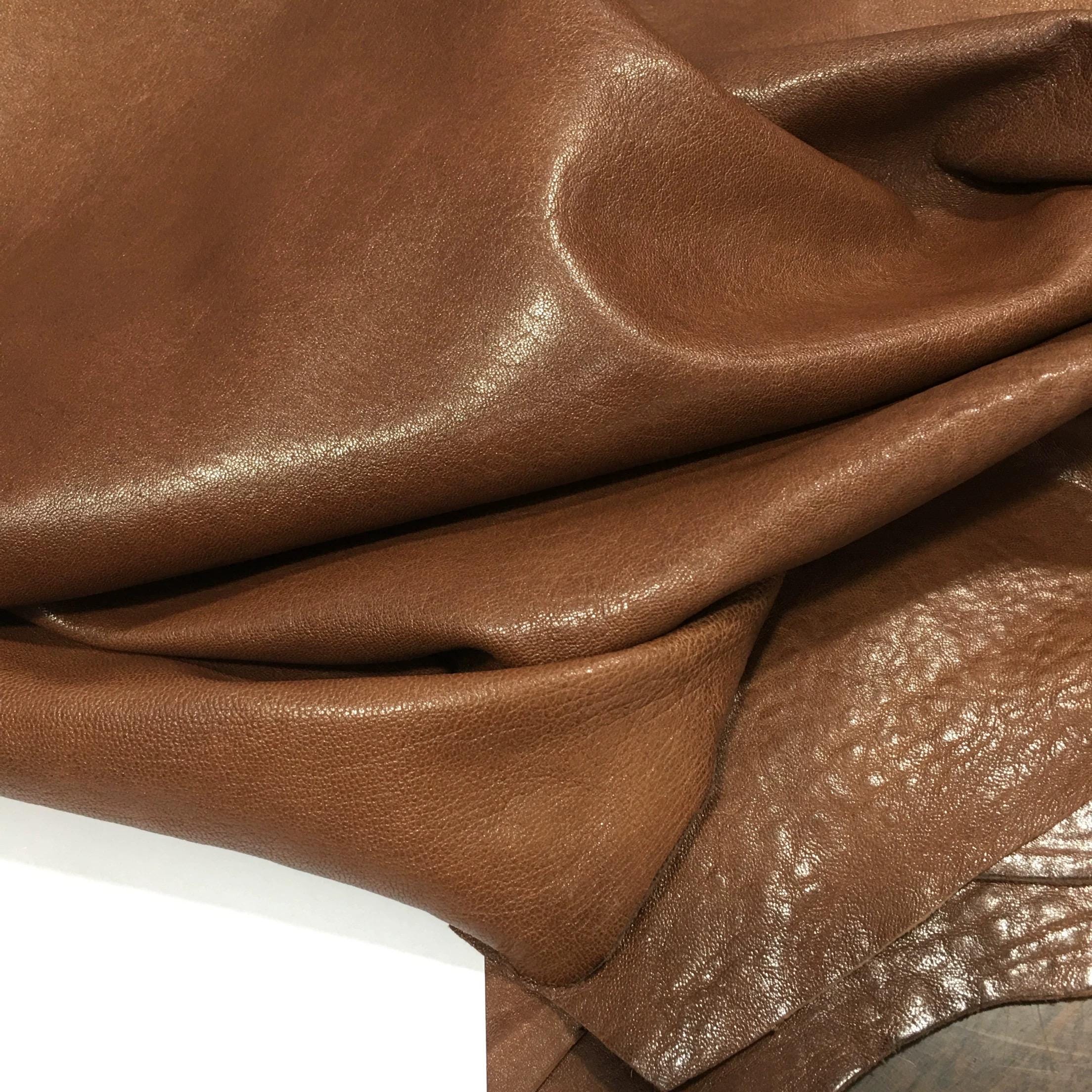 Thick Brown Veg Tanned Goat Skin Leather Piece, Genuine Whole Hide