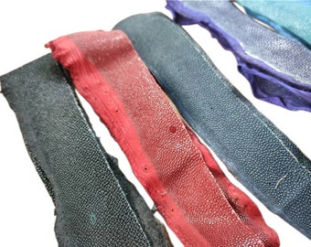 Small Red purple black brown unpolished Real Exotic GENUINE Stingray LEATHER Hide Skins remnants Strips