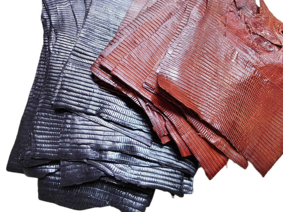 black brown mini size genuine lizard skin Leather piece