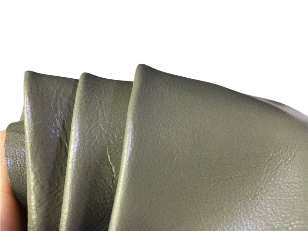 Soft Olive Green Sheep Skin Leather Piece, Genuine Whole Hide 8sf