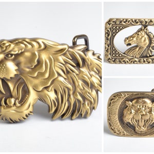 Tiger Horse 3D Solid brass squares belt buckle Fits 40mm 1 1/2&quot; (38-39mm) belt