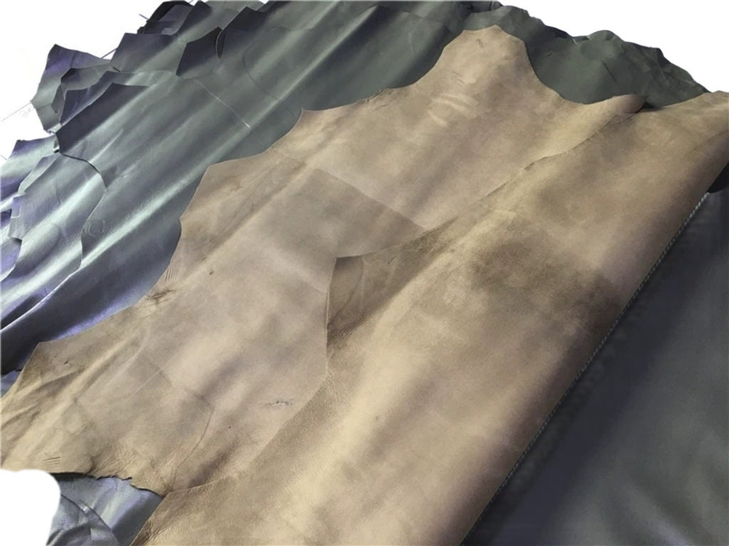 Soft Olive Green Sheep Skin Leather Piece, Genuine Whole Hide 8sf