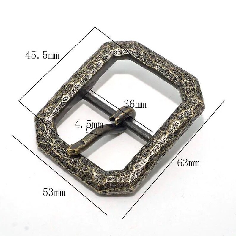 Rektangulärt retro bältesspänne i massiv mässing med hamrad textur, 36/39 mm, 1 1/2” och 1 1/4” tum 36mm