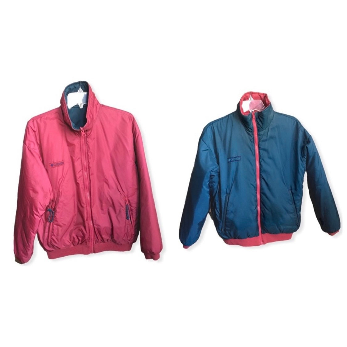Vintage Columbia Reversible Puffer Coat Pink and Green/Dark Teal Size Medium