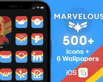 Captain/Ms Marvel Style, iOS 16 Icon Set, Comic, Yellow-Red-Blue Aesthetic, iOS 16 App Icons, High Quality Style, 500+ Icons Included