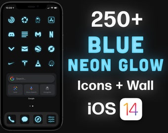 Blue Neon iOS 26 App Icon Set: 250+ Icons & Wallpaper