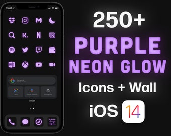 PURPLE Neon Glow, iOS 16 Icon Set, Neon Aesthetic, iOS 16 App Icons, High Quality Style, 250+ Icons Included