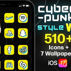 Cyberpunk iOS 26 Icon Set: Neon Yellow, Futuristic App Icons + Wallpapers