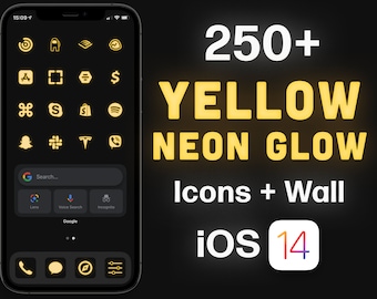 Yellow Neon Glow iOS 26 App Icons: 250+ Icon Set