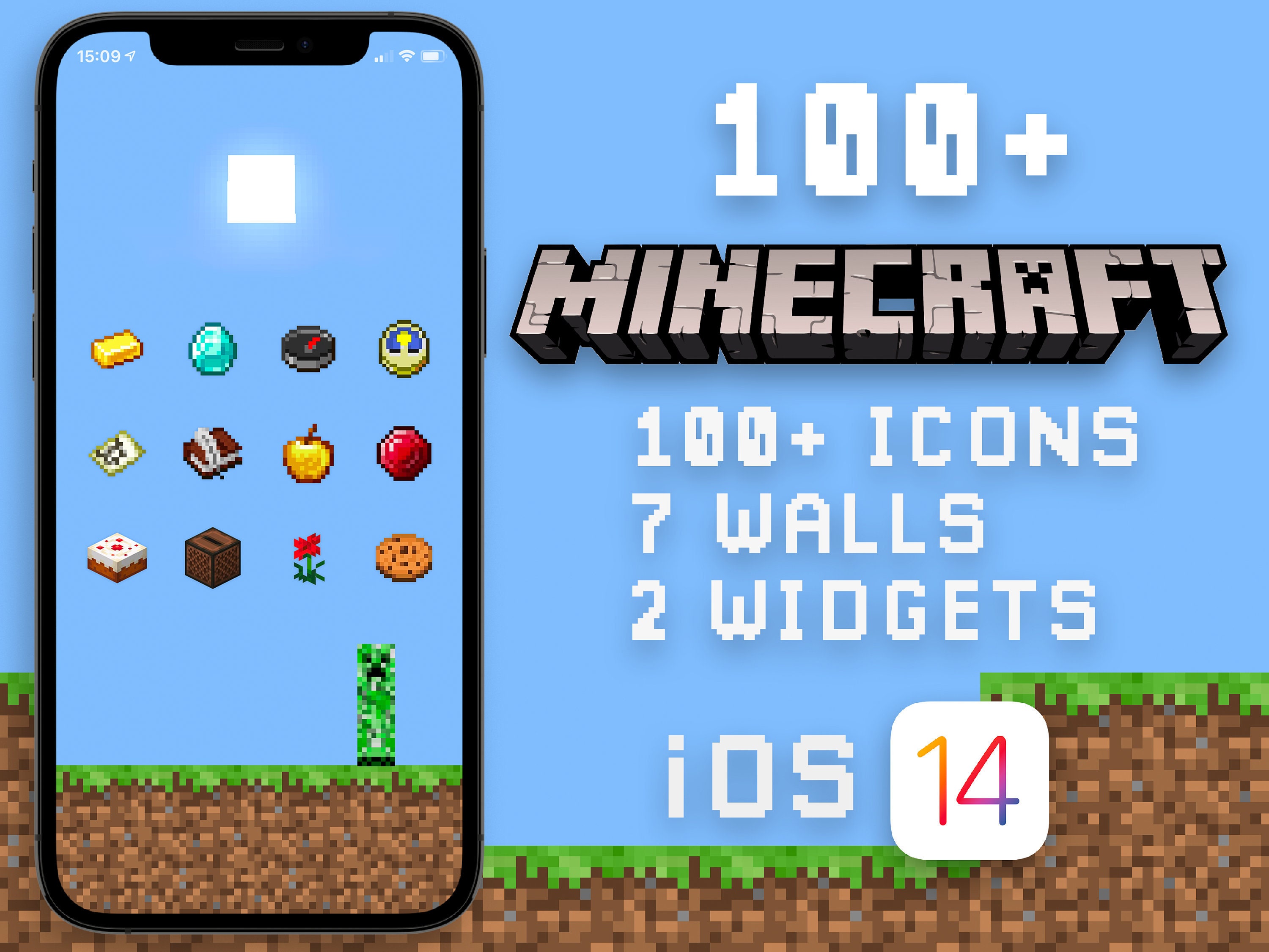 Minecraft iOS 14 Icon Set Pixel Minecraft Aesthetic Game Etsy