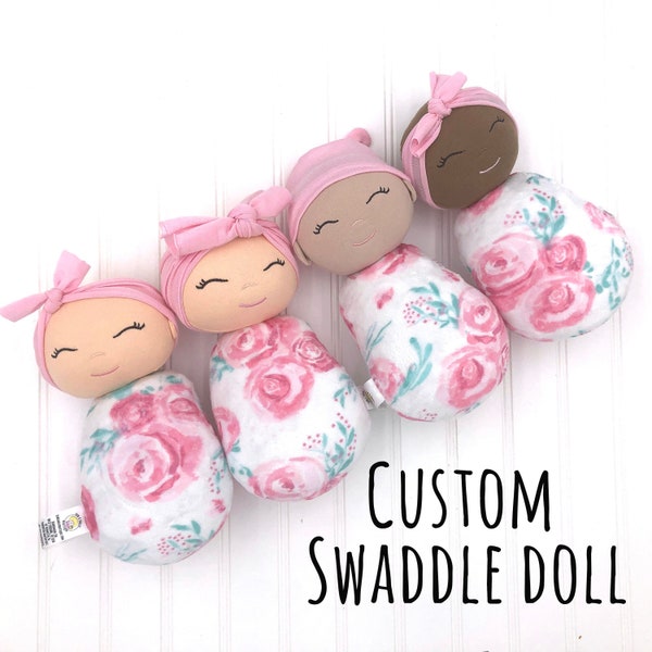 Custom Swaddled baby doll, Handmade soft doll, Swaddle baby, 3rd birthday gift, Plush doll, Waldorf inspired, swaddle sweetie