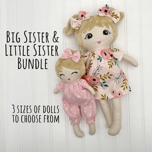 custom big sister little sister dolls set of 2, sibling gifts for new baby, personalized rag doll handmade, adoption day gifts for girls image 1