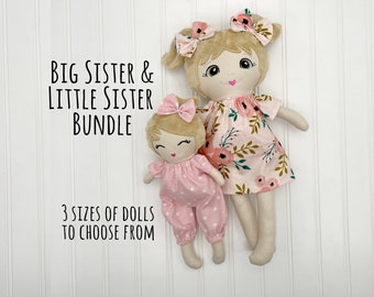 custom big sister little sister dolls set of 2, sibling gifts for new baby, personalized rag doll handmade, adoption day gifts for girls