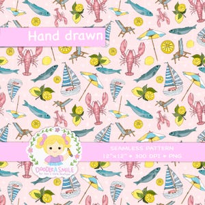 Amalfi Coast Seamless file for fabric, Hand drawn repeat pattern, Italian Summer Seamless pattern for sublimination, Mediterranean PNG