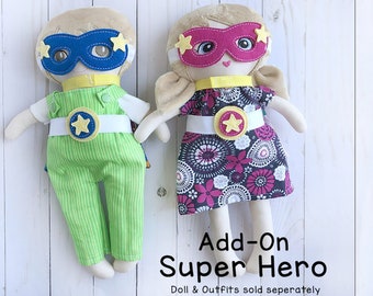 Super Hero set Add on, Doll clothes, clothes for rag doll, Personalized doll clothes, Handmade baby doll clothes