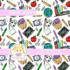 School supplies Seamless pattern for fabric, Back to school Pattern PNG for Sublimation, Digital Download, Teacher Digital paper, Commercial