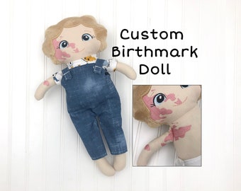 Custom Birthmark Doll for boy, port wine stain doll, hemangioma Look alike doll, Personalized cloth dolls, Handmade boy doll with birthmark