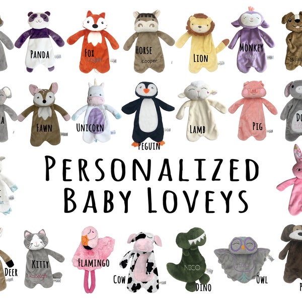 Baby lovey Blanket, Personalized Lovey for baby, Snuggle Animals, 1st birthday gift for niece, Gender neutral New baby gift, comfort toys