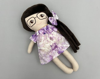 Doll with glasses, Handmade rag doll, 2nd birthday girl, birthday gift for baby girl, Plush doll for baby girl, Modern rag doll for toddler