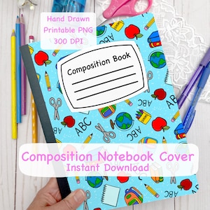 Printable Back to school composition book cover, Cute Junk journal cover printable, Teacher composition notebook design for commercial use