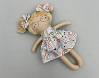 Cute Rag doll, Plush doll for toddler girl, Handmade dolls for girl, 1st Birthday gift for granddaughter, Handmade rag Doll with clothes