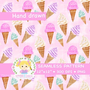 Pastel Ice Cream Cones Seamless file for Fabric, Sublimation design for summer, cute seamless files for, digital paper for commercial use