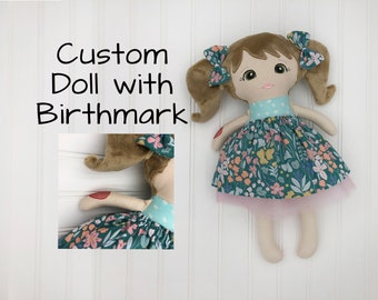 Birthmark Doll, Look alike doll, Personalized cloth dolls, Custom Rag doll, Birthday gifts girl, Daughter gift from Mom, Handmade doll