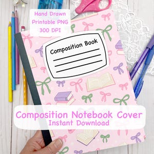 girly Composition book cover printable PNG, coquette book design for composition notebook covers, printable cover for notebook for girls