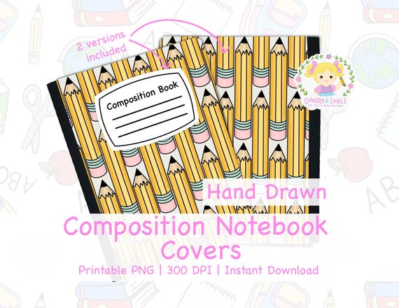 Composition book cover printable PNG for back to school, Pencils composition book png for teacher, Composition noteBook cover for Commercial
