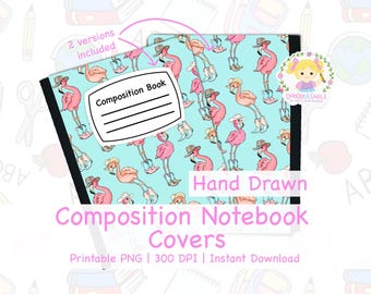 Cowboy flamingo Composition Book cover printable PNG for school, Western summer design for composition notebook covers, printable cover