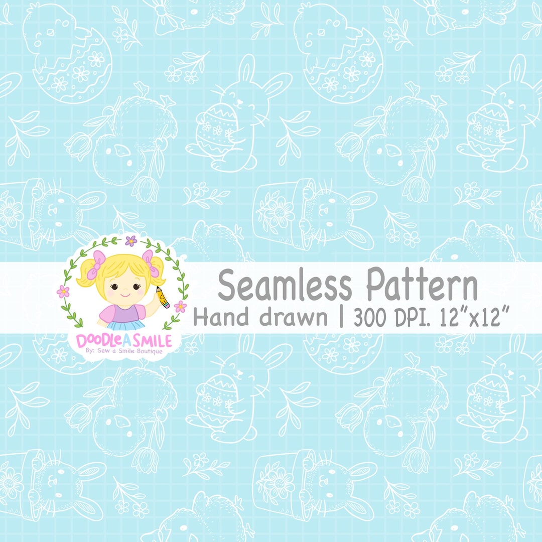 Blue Easter Seamless Pattern Digital Download, Hand Drawn Easter ...