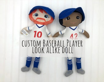 personalized baseball player rag doll handmade, custom look alike doll for boys, baseball gifts for kids, sports baby shower gift boy, 1st