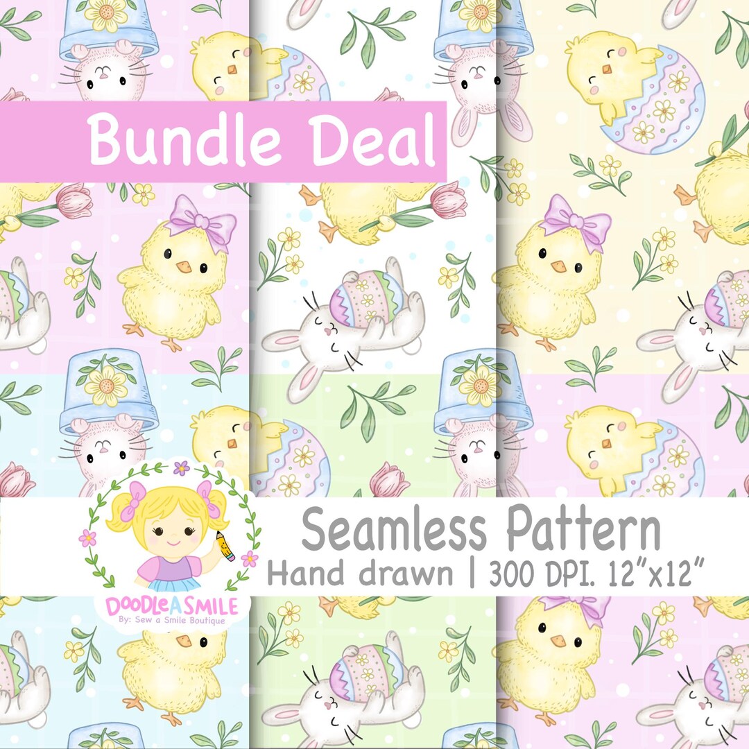 Cute Easter Bundle Seamless Pattern for Fabric, Pastel Easter Digital ...