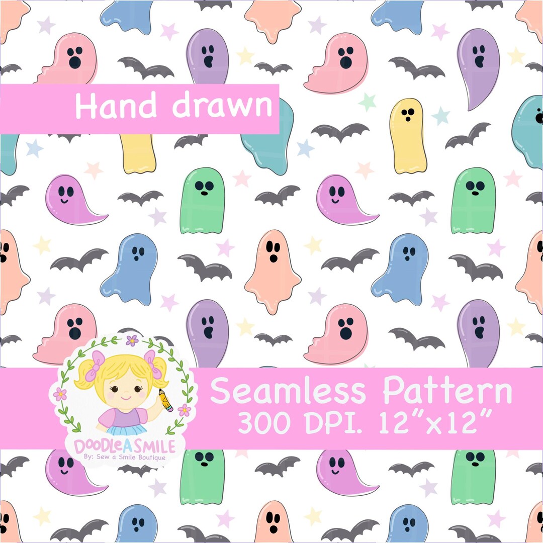 Pastel Ghosts Seamless Pattern for Fabric, Cute Halloween Pattern for ...