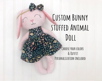 Custom Bunny plush, handmade Bunny doll, personalized birthday gift for girl, stuffed bunny doll for baby girl, 1st birthday gift for niece