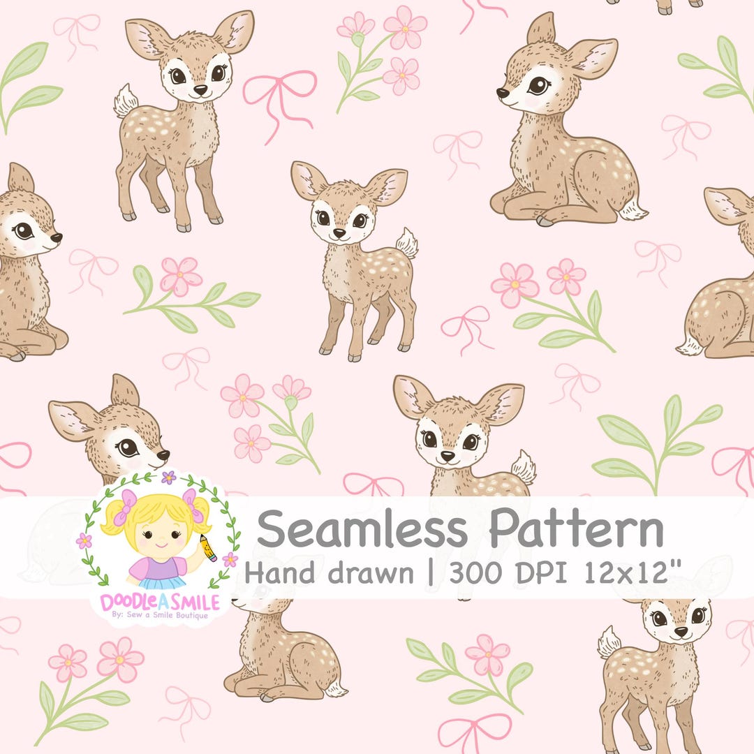 Fawn Pattern Print Hand Drawn Fawn Seamless Pattern PNG for Sublimation, Cute Fawn Digital ...