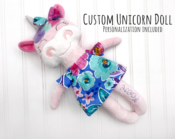 personalized unicorn doll handmade for baby, magical unicorn plushie, unicorn gifts for girls, custom unicorn stuffed animal, plush unicorn