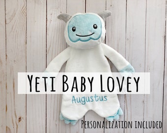 Personalized yeti baby lovey, snuggle animals, funny baby gifts for newborns, cryptid baby shower gifts, comfort toys, yeti toy, gender