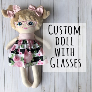 Doll with glasses, Personalized doll, custom cloth doll, 2nd birthday gift, 1st birthday gift for niece, modern rag doll, first doll baby