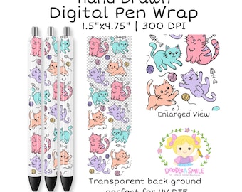 Colorful Kitty Seamless Pen Wrap png for UV DTF, cat seamless wrap design, UVDFT Pen Wrap png for Commercial Use, Cute Kitties Pen design