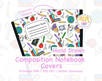 Back to school composition book cover for Commercial Use, Composition notebook cover printable PNG for school, school supplies PNG printable
