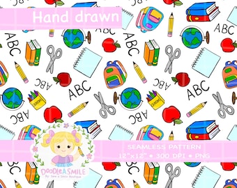 Back to School Seamless pattern for fabric, School Pattern PNG for Sublimation, Instant Digital Download, School Digital paper, Commercial U