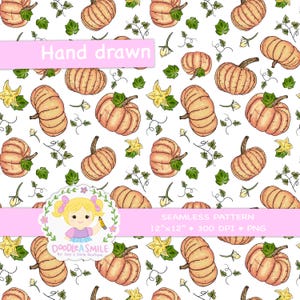 Cute Autumn seamless file for Commercial use, Pumpkin seamless pattern for fabric, Fabric pattern, Fall seamless design for sublimation