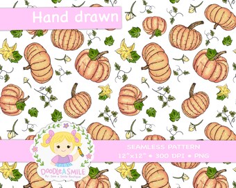 Cute Autumn seamless file for Commercial use, Pumpkin seamless pattern for fabric, Fabric pattern, Fall seamless design for sublimation