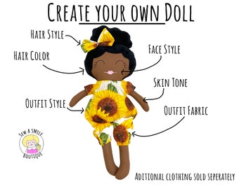 personalized create your own doll for girls, pretend play gift, custom Black baby dolls handmade, dress up doll with clothes, cute gifts for