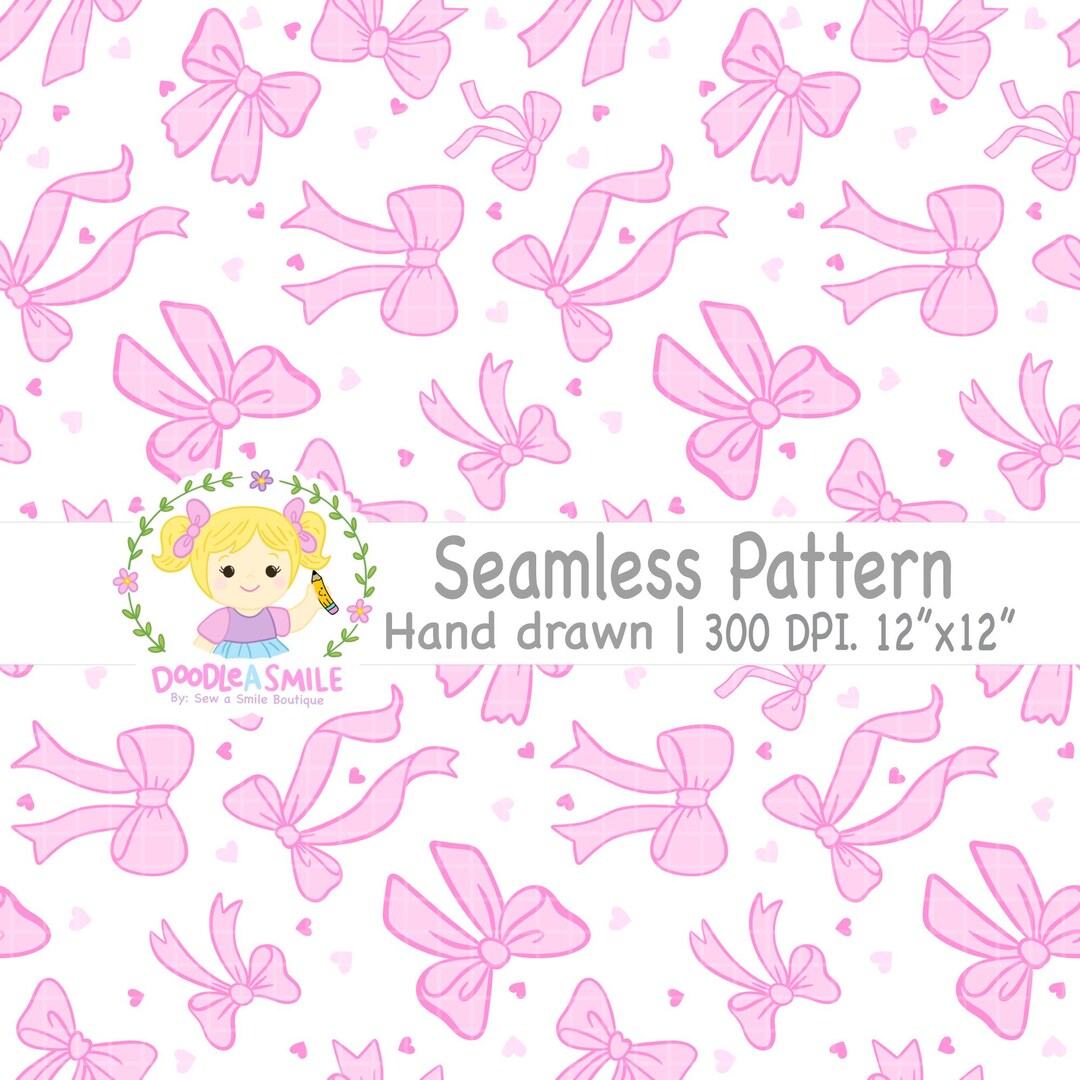 Pink Coquette Bows Seamless Pattern PNG for Fabric, Hand Drawn Bows ...