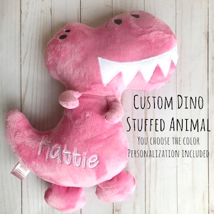 personalized pink dinosaur plush, cute dinosaur doll handmade for baby, birthday gift for toddler girls, custom dinosaur stuffed animal