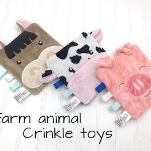 Baby Crinkle Toy, crinkle lovey toy for baby, baby sensory toy, Farm baby shower gift, baby toy 6-12 months for boy, baby crinkle square