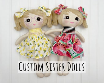 custom sister dolls set of 2, twin girl gifts, personalized big sister little sister dolls for toddler girls, adoption gifts for girls, 1st